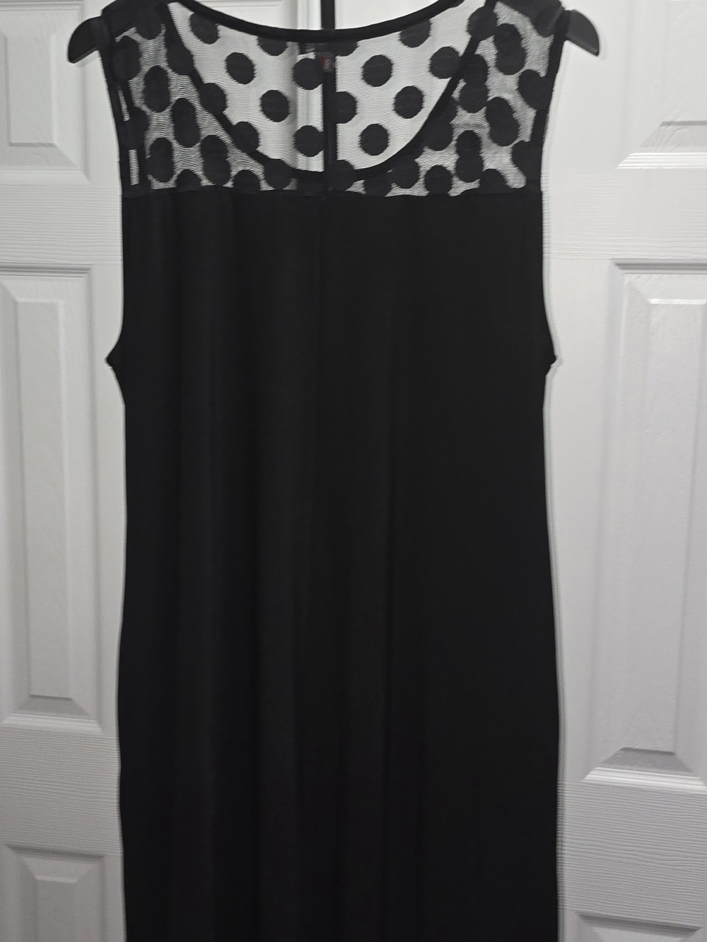 Nina Leonard Black Sleeveless Polka Dot Mesh Yoke Dress - Picture 2 of 6